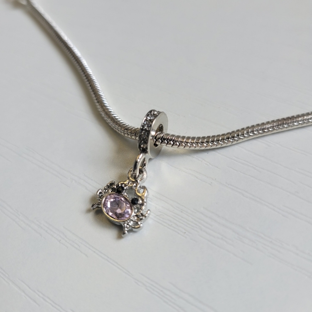 New For Pandora Or Troll Charm Bracelet Peach Pink Crab Dangle Charm Rhinestones - Picture 5 of 5